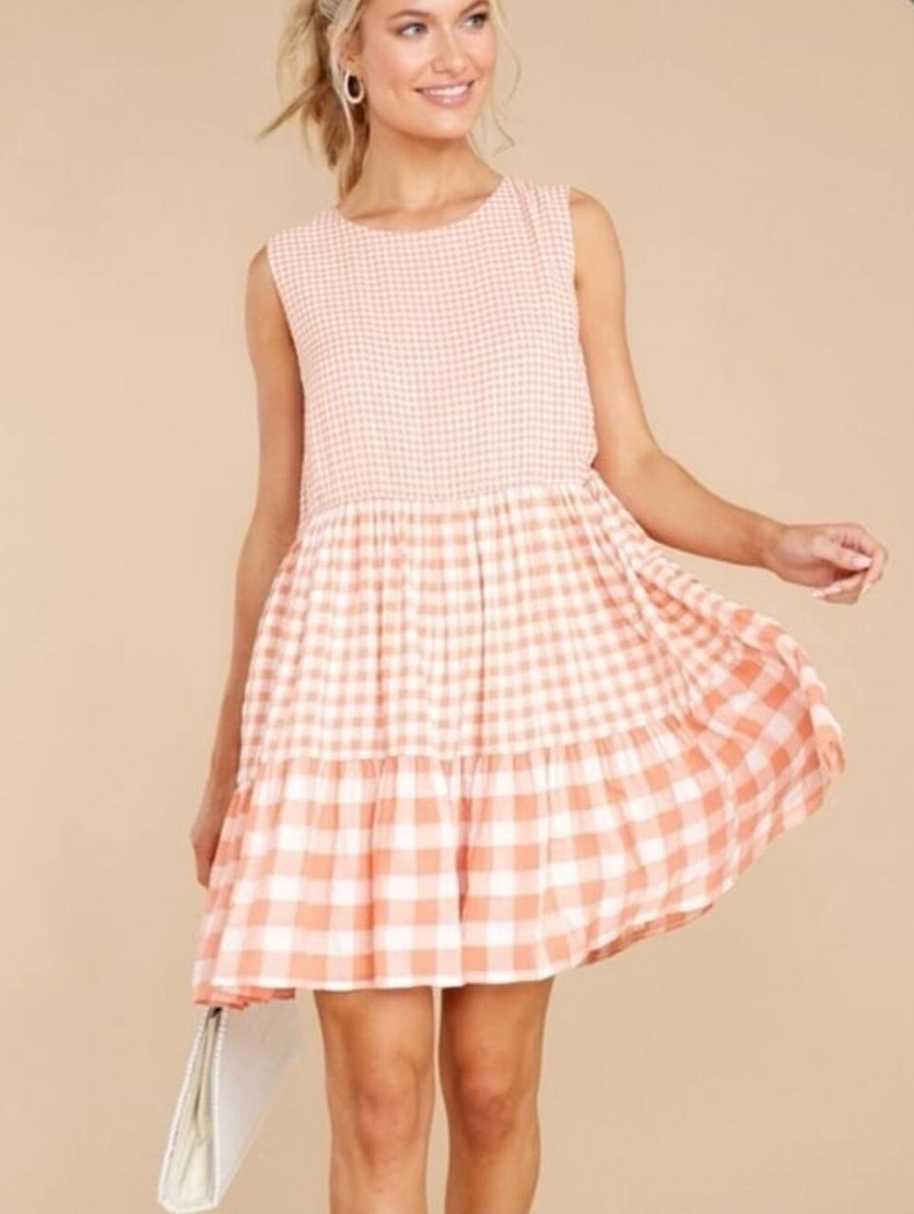 EUC Red Dress Boutique Speak To Me Peach Gingham Dress